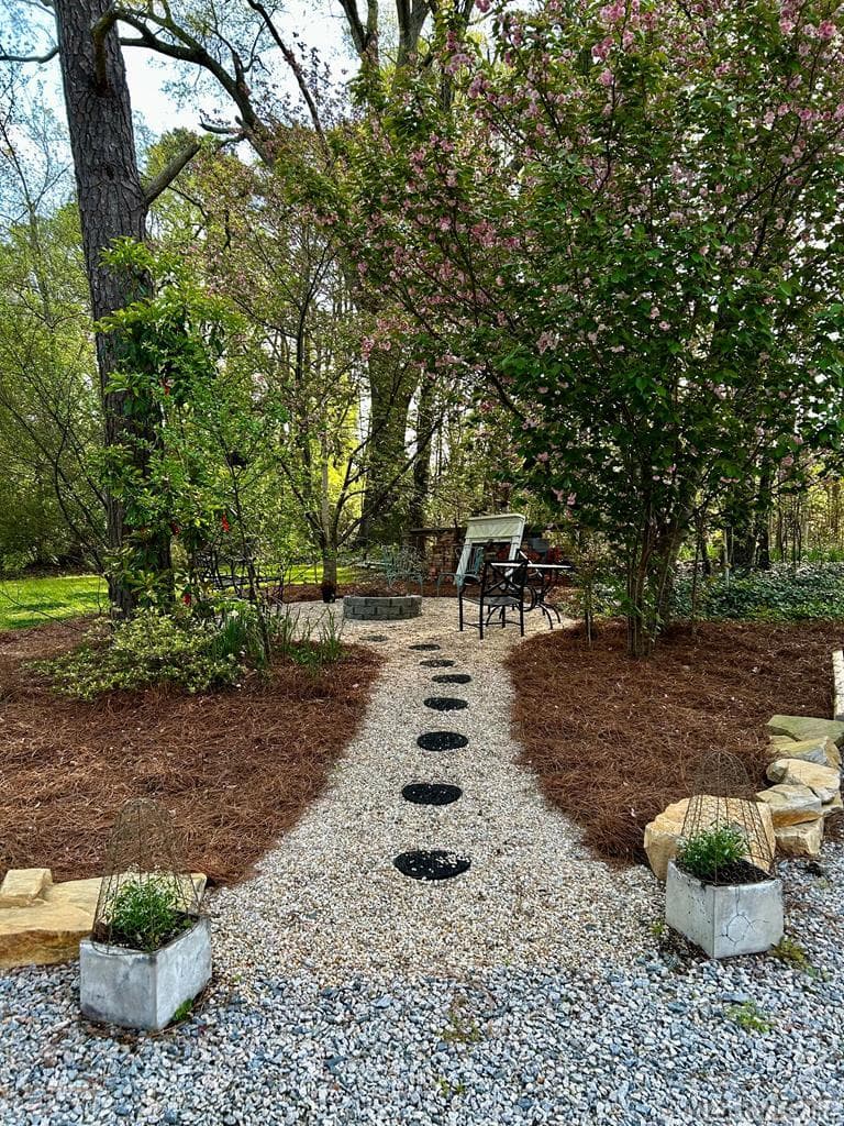 Steps leading to the garden sitting area