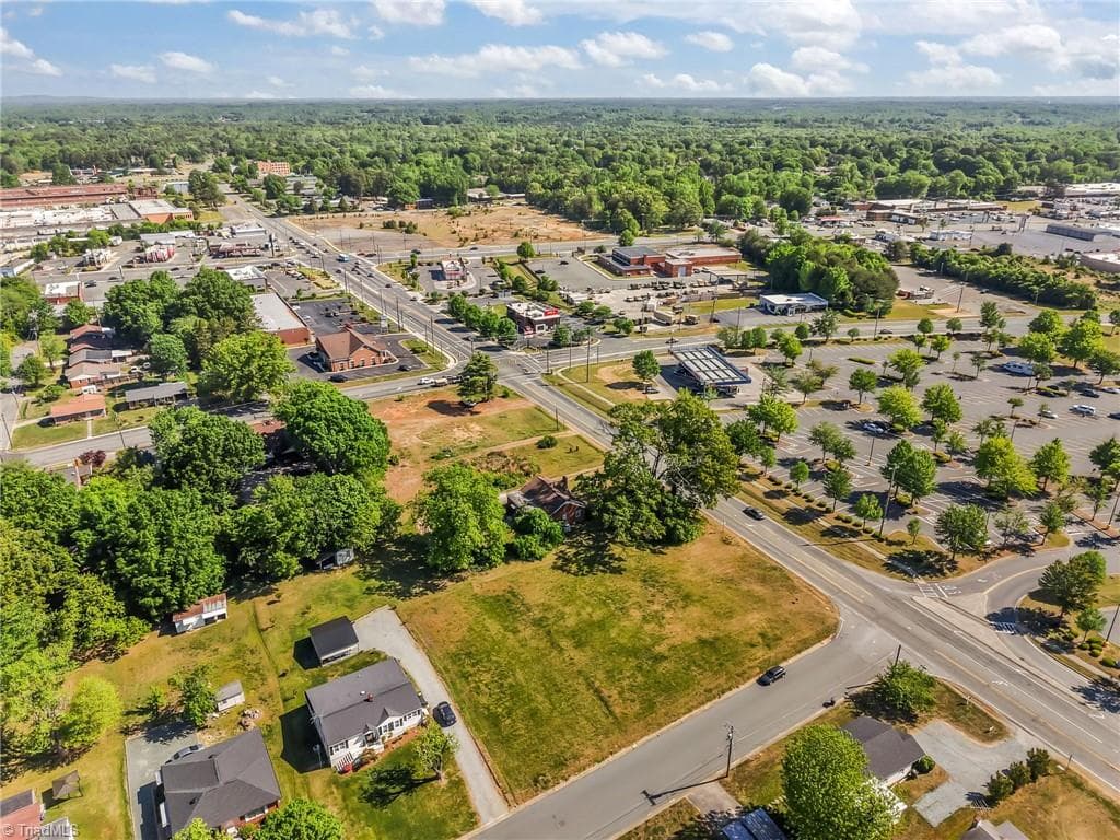 Aerial view showing the neighborhood and nearby restaurants. - 513 S Graham Hopedale Road, Burlington NC 27217, Burlington