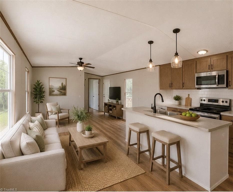 AI enhanced photo of kitchen and living room - 1641 Riverview Road Extension, Lexington NC 27292, Lexington