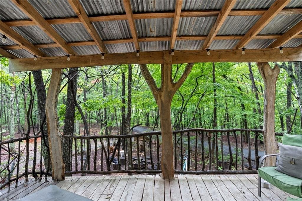 Covered Front Porch of Treehouse made with wood milled from the property - 301 Carolina Avenue, Asheboro NC 27203, Asheboro