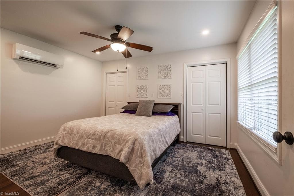 Primary bedroom features double closets. Photo taken 2025. - 629 Oakland Drive, Elkin NC 28621, Elkin