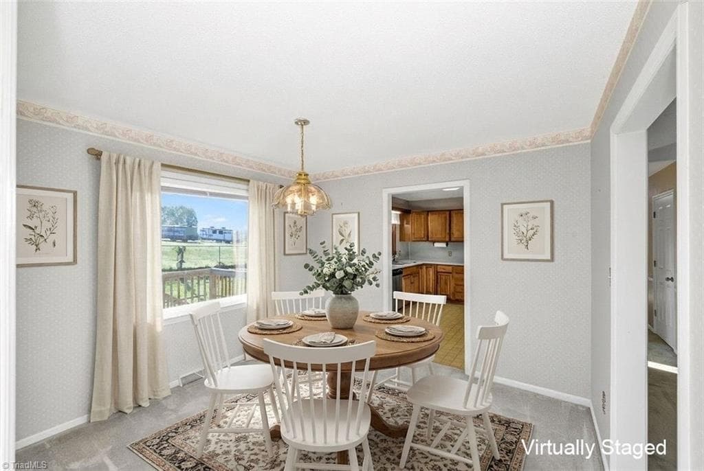 Dining Room Virtually Staged w/furnishings - 196 Lewis Fork Drive, Wilkesboro NC 28697, Wilkesboro