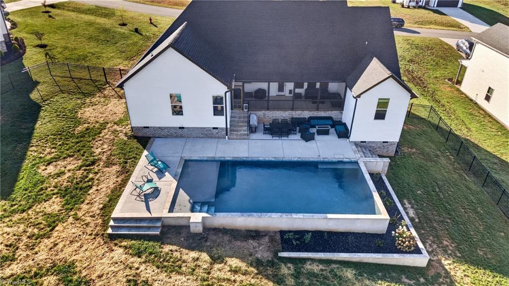 Pool and patio from overhead - 117 Scenic View Trail, Madison NC 27025, Madison