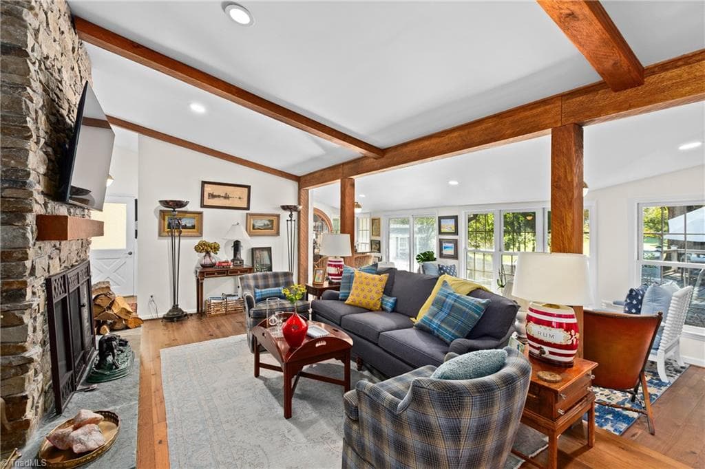 Den with stone fireplace - 611 Burning Tree Circle, High Point NC 27265, High Point