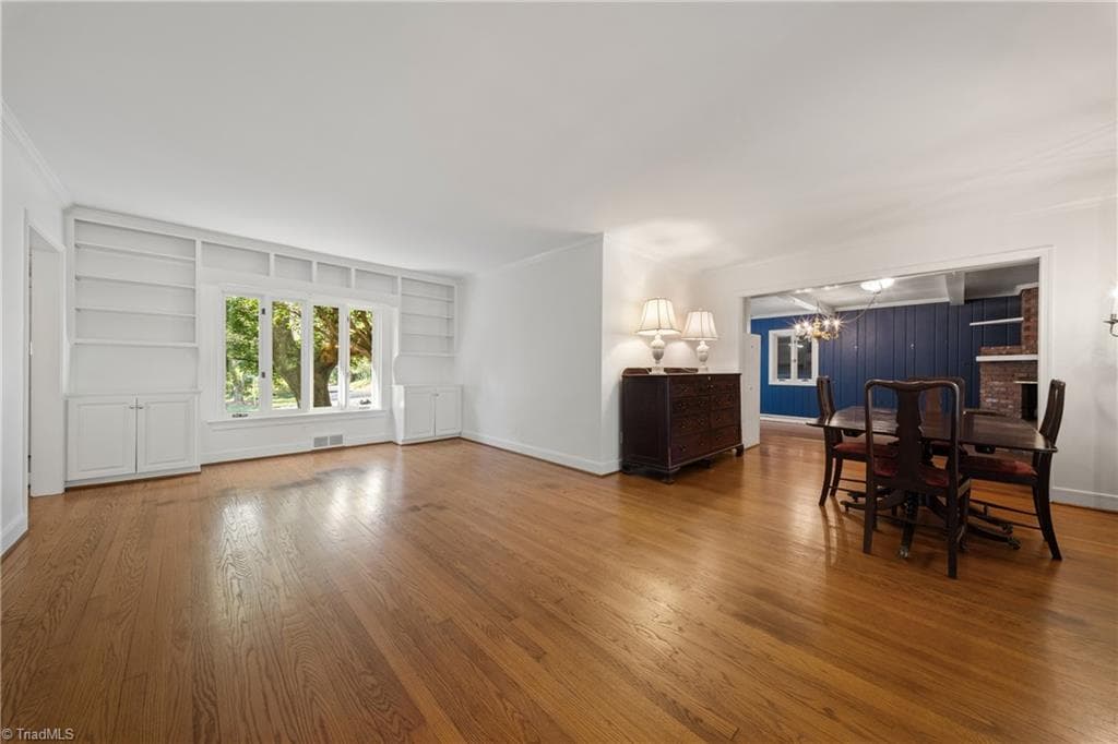 Living Room with built in shelves and cabinets - 1051 Vernon Avenue, Winston-Salem NC 27106, Winston-Salem