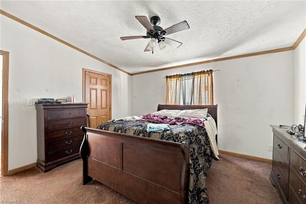 Spacious primary bedroom with ceiling fan and ample closet storage. - 415 Talley Road, Reidsville NC 27320, Reidsville