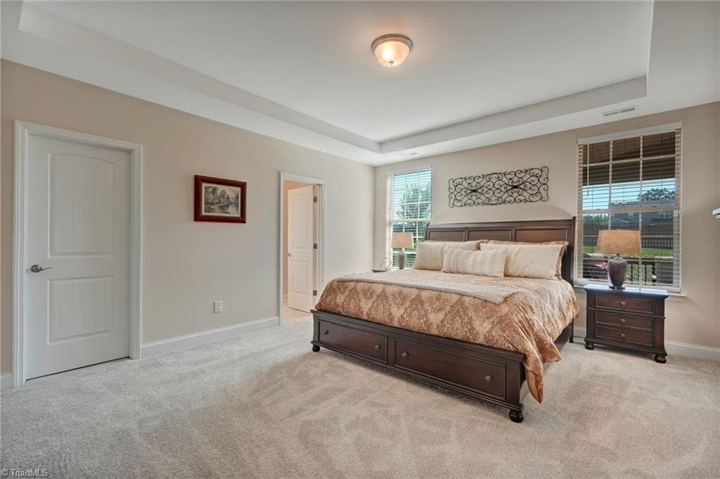 Beautiful trey ceiling adds an elegant architectural detail to the primary suite - 1466 Kernodle Landing Drive, Burlington NC 27217, Burlington