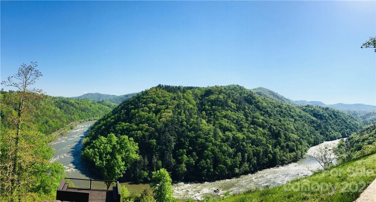 The bend in the mighty French Broad River as viewed from the River Lodge - Marshall