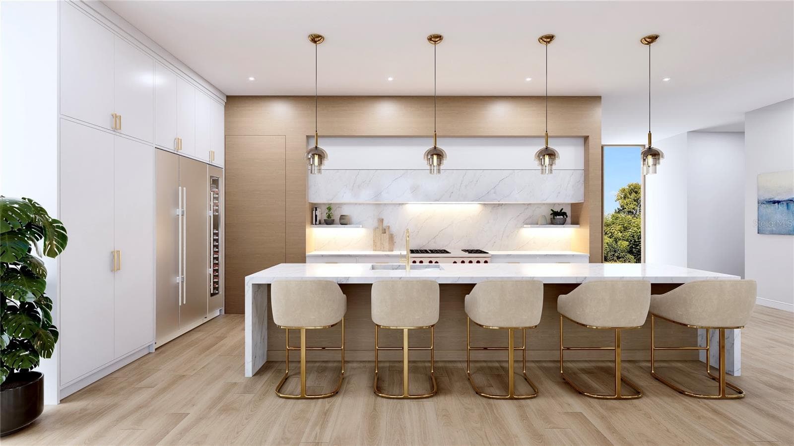 Kitchen Rendering. Enjoy the top tier Thermador™ appliance package, a scullery, and an oversized island that features quartzite with waterfall edges. - 109 N WARBLER LN, SARASOTA