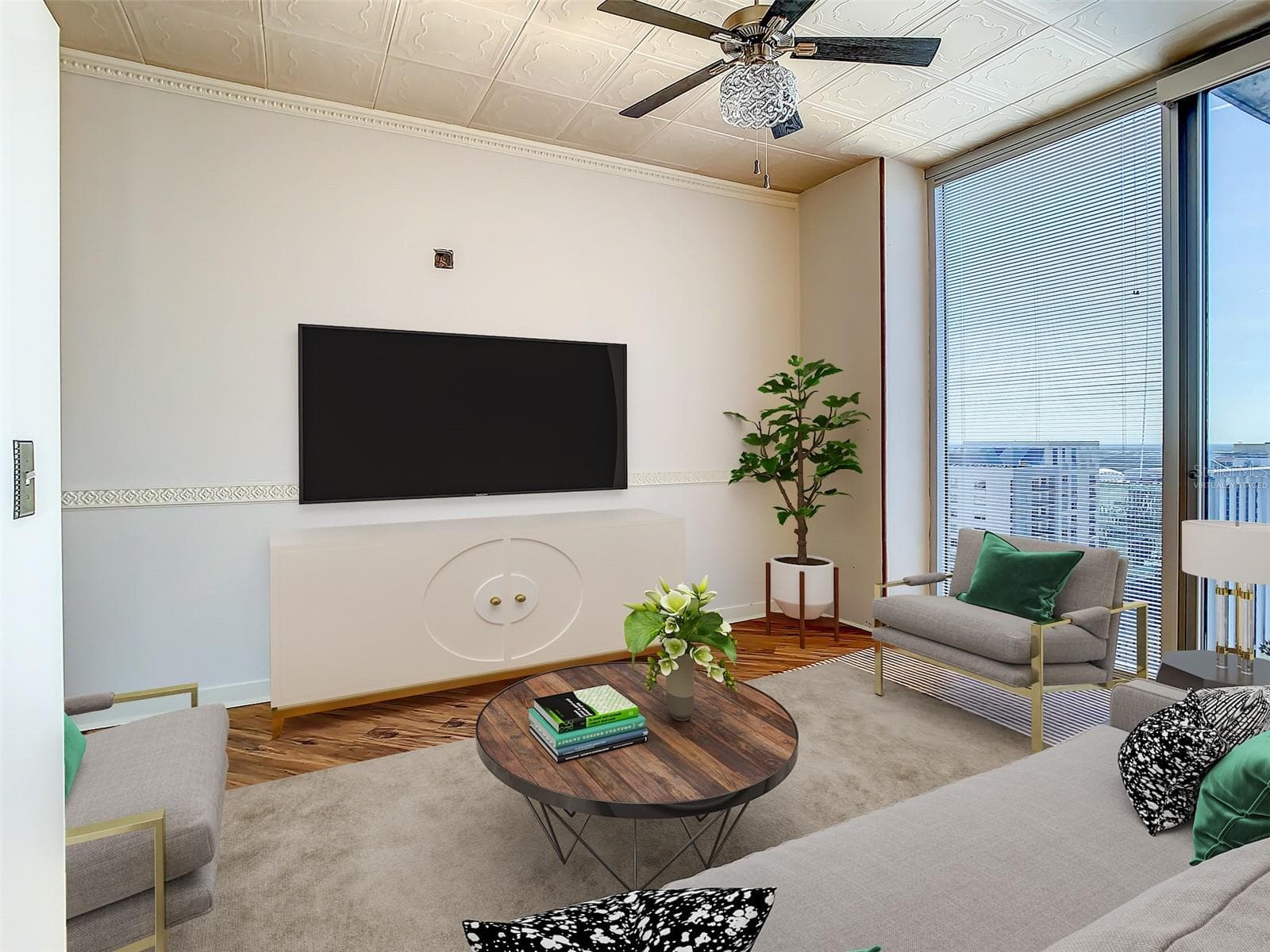 living room virtually staged - 155 S COURT AVE #2107, ORLANDO
