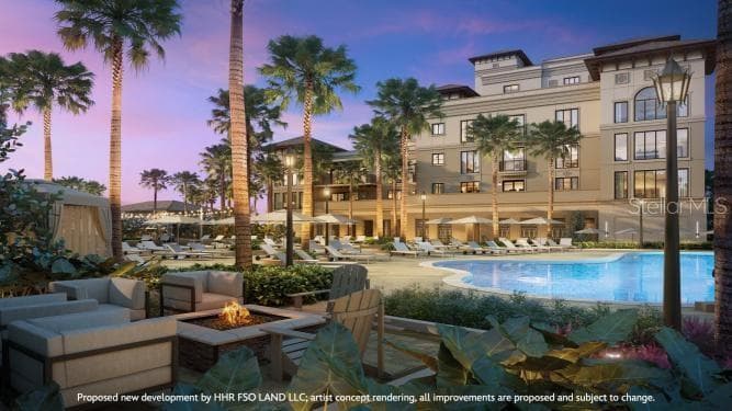Perfectly situated between the Luxe Residences and Boutique Homes will be a lakeside oasis, featuring the pool and spa, rejuvenating water features, privacy cabanas with towel service and indoor-outdoor dining areas with fire pits and lounge seating. Artist concept rendering, all improvements are proposed and subject to change. ©Disney - 10300 WINTER SPARKLE CIR, GOLDEN OAK