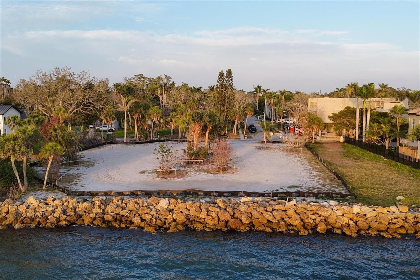 Lot lines extend beyond black silt fence - 603 INDIAN BEACH LN, SARASOTA