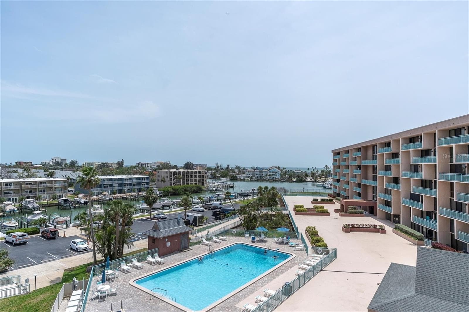 Pool, Marina, Bay & Gulf views - from Balcony off Liv Room - 1 KEY CAPRI #502E, TREASURE ISLAND