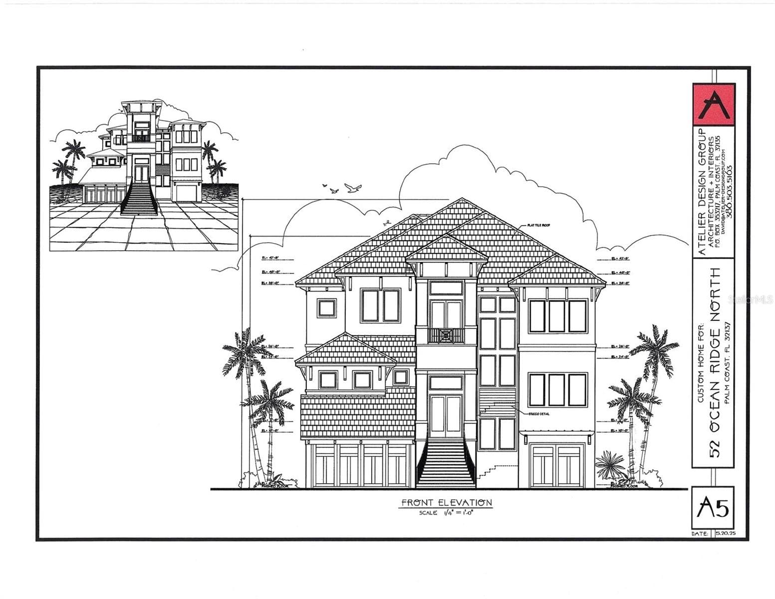 FRONT ELEVATION - 52 OCEAN RIDGE BLVD N, PALM COAST