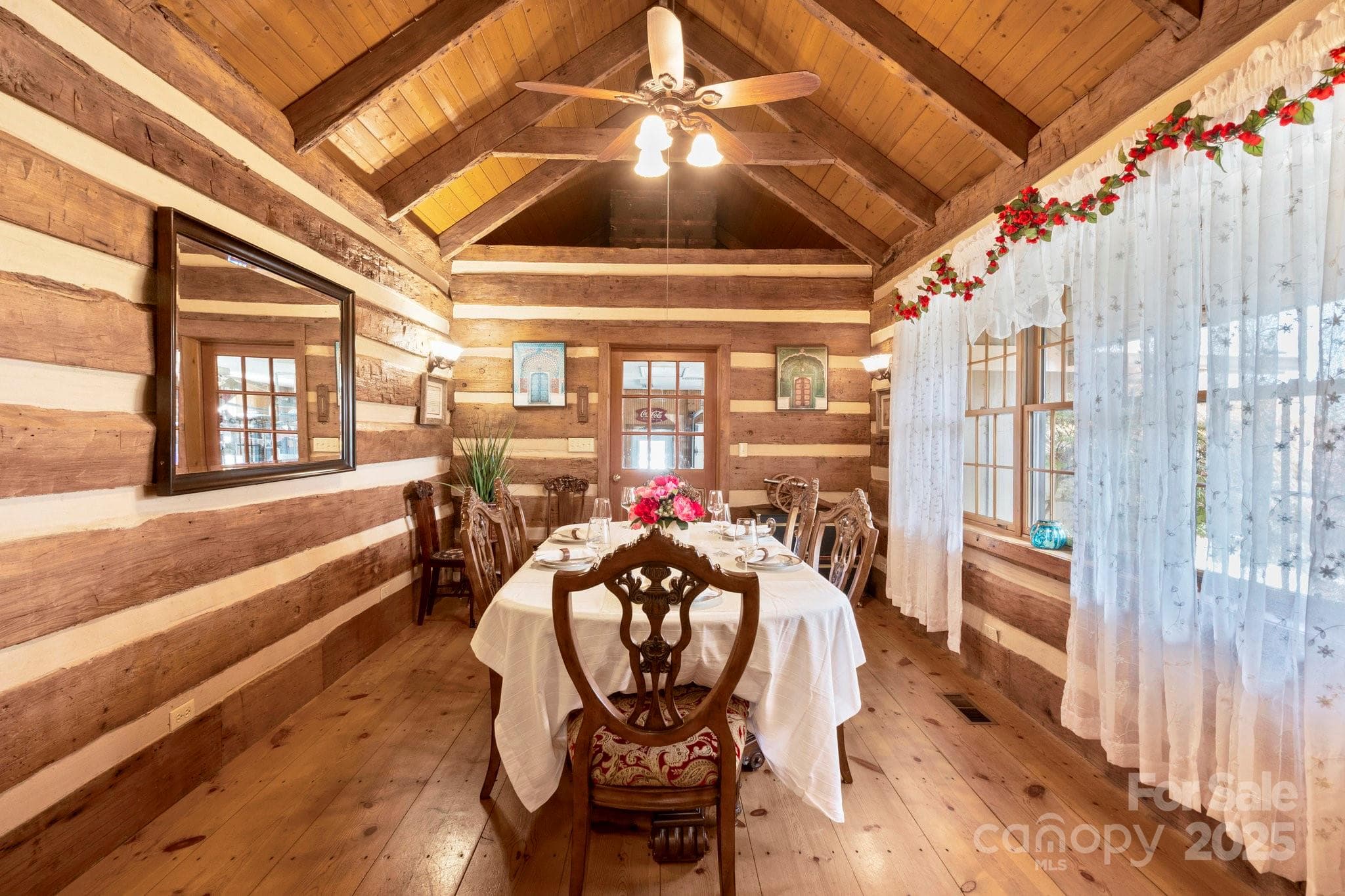 The Dining Room in the Main Residence is built from logs dating back to 1820 from West Virgina. - Mooresville