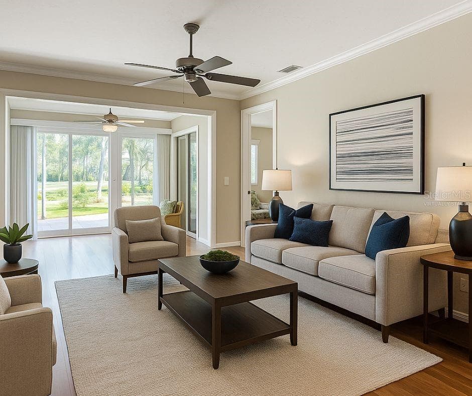 Virtually Staged bright and open living room - 6948 STONEYWALK CT, BRADENTON