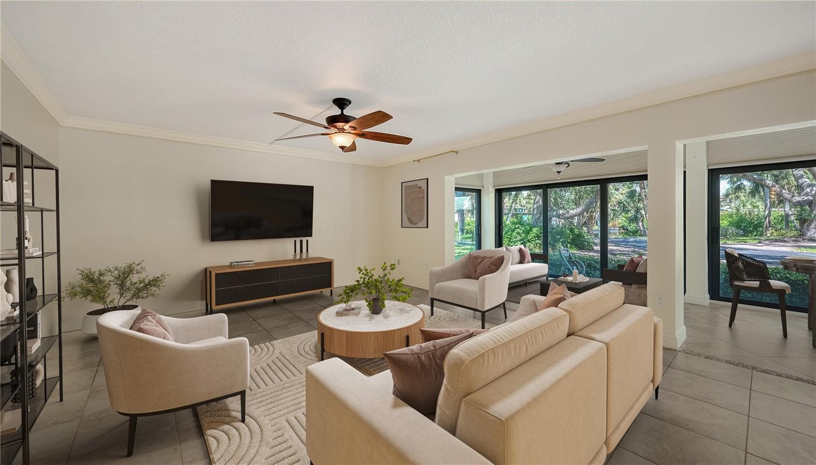 Virtually staged living room. - 225 HOURGLASS WAY #103, SARASOTA