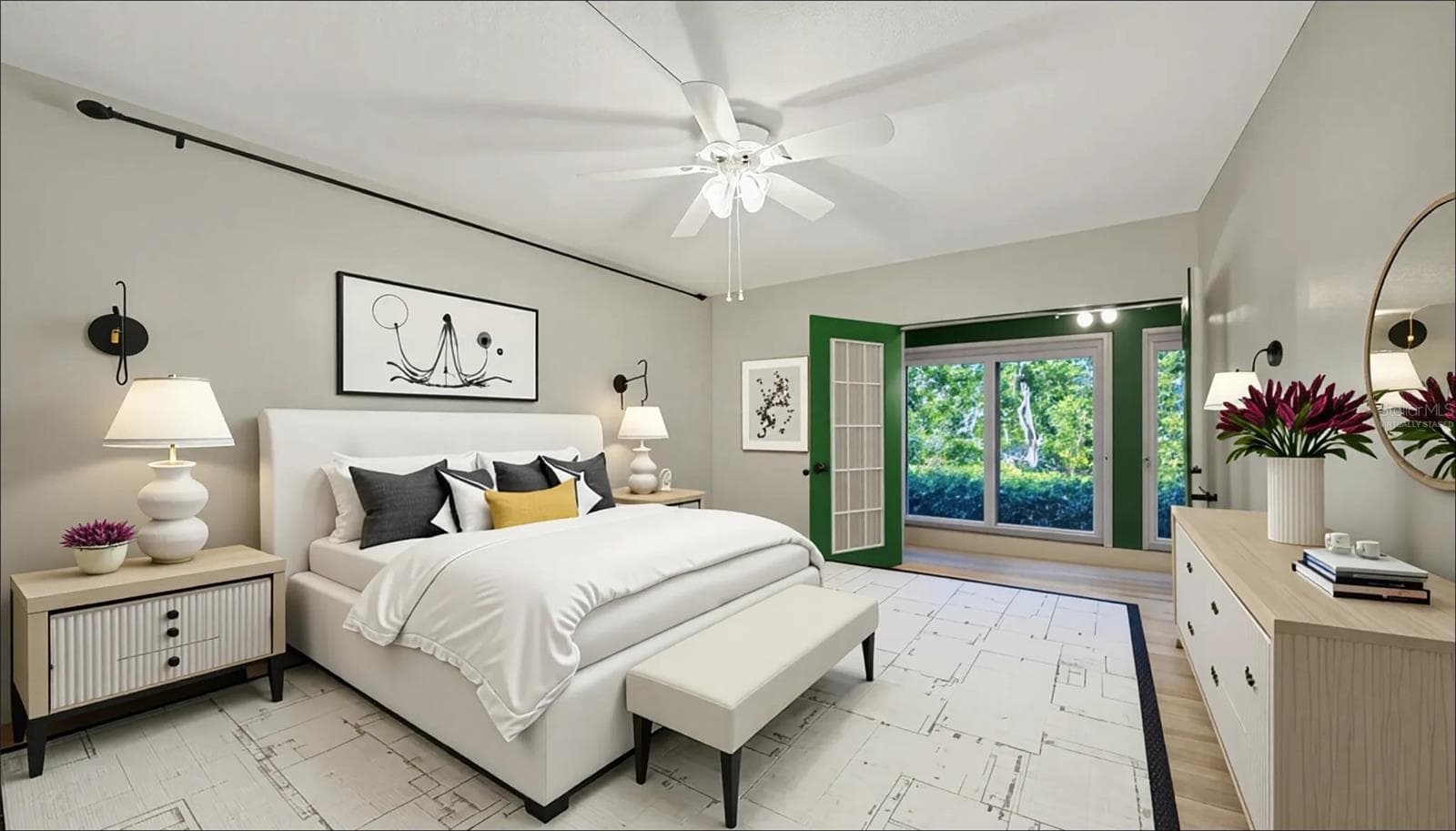 Virtually staged primary bedroom. - 225 HOURGLASS WAY #103, SARASOTA