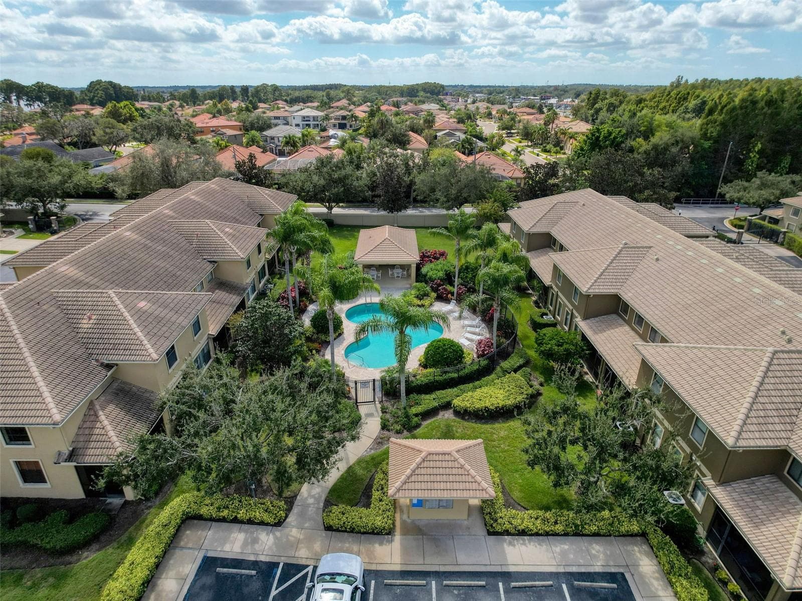 Aerial view of the community and pool - 2539 SILVERBACK CT, PALM HARBOR