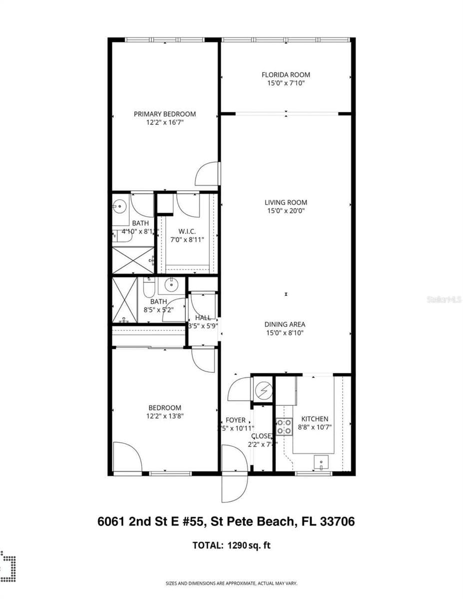 Floor Plan. 1,290 living sq. ft. - 6061 2ND ST E #55, ST PETE BEACH