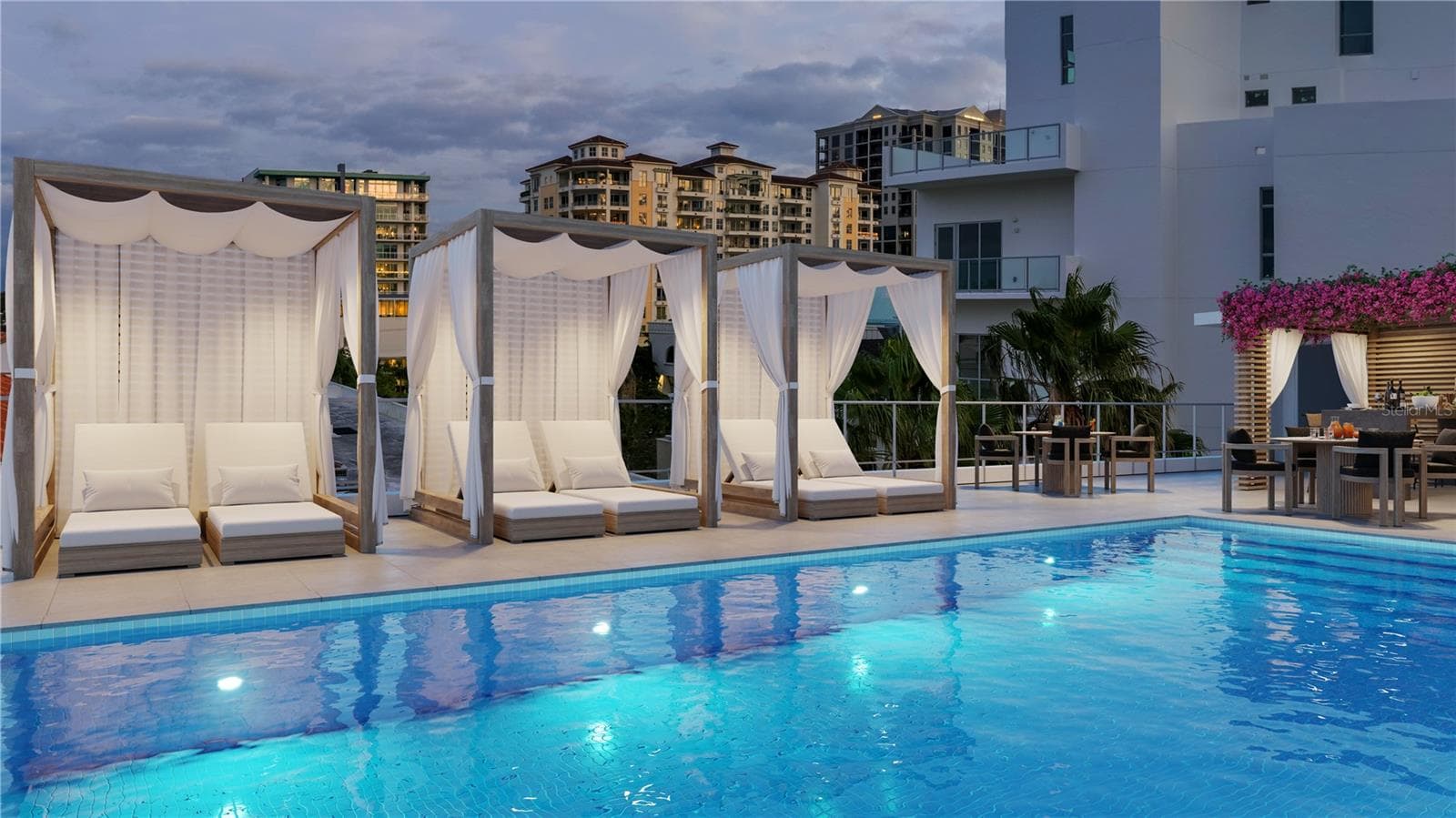 Pool at dusk - 290 COCOANUT AVE #604, SARASOTA