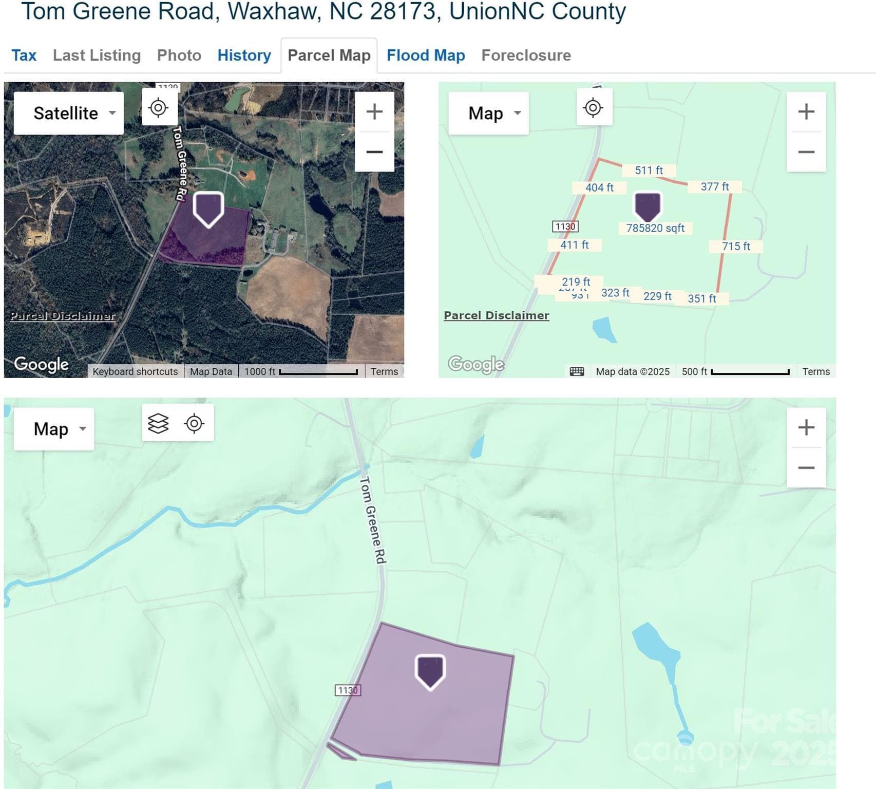 Purple is larger 18.59-acre track that is divided into 4 lots.  Lot2A is roadside and on the left side. - 0 Tom Greene Road, Waxhaw