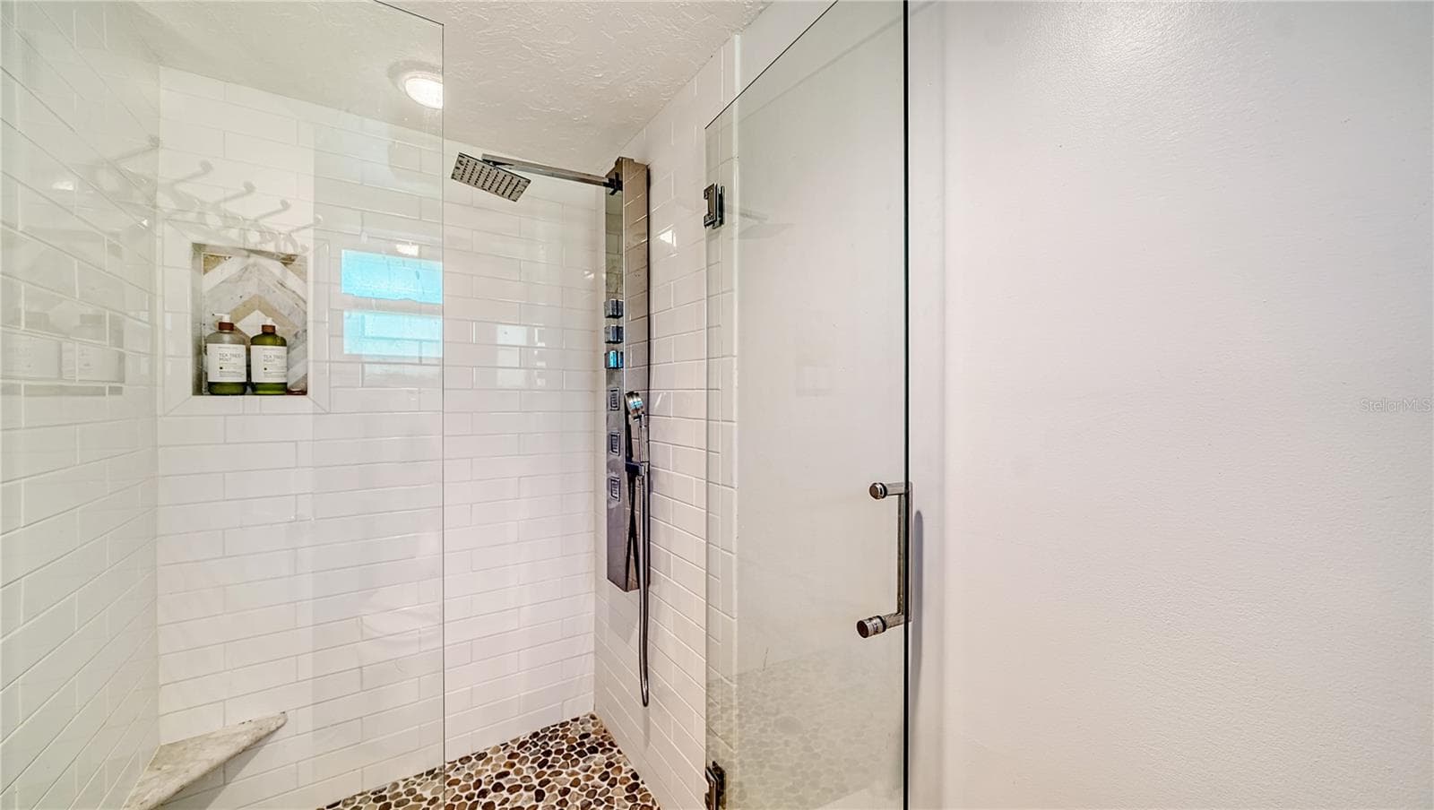 Primary "EnSuite" Shower with Rain Shower Head and Bench - 4500 GULF OF MEXICO DR #206, LONGBOAT KEY