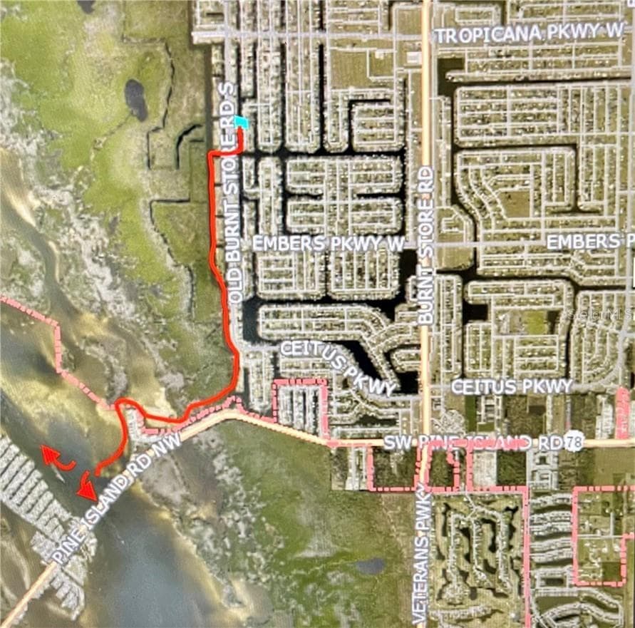 Map to open water and Gulf of America - 430 NW 39TH AVE, CAPE CORAL