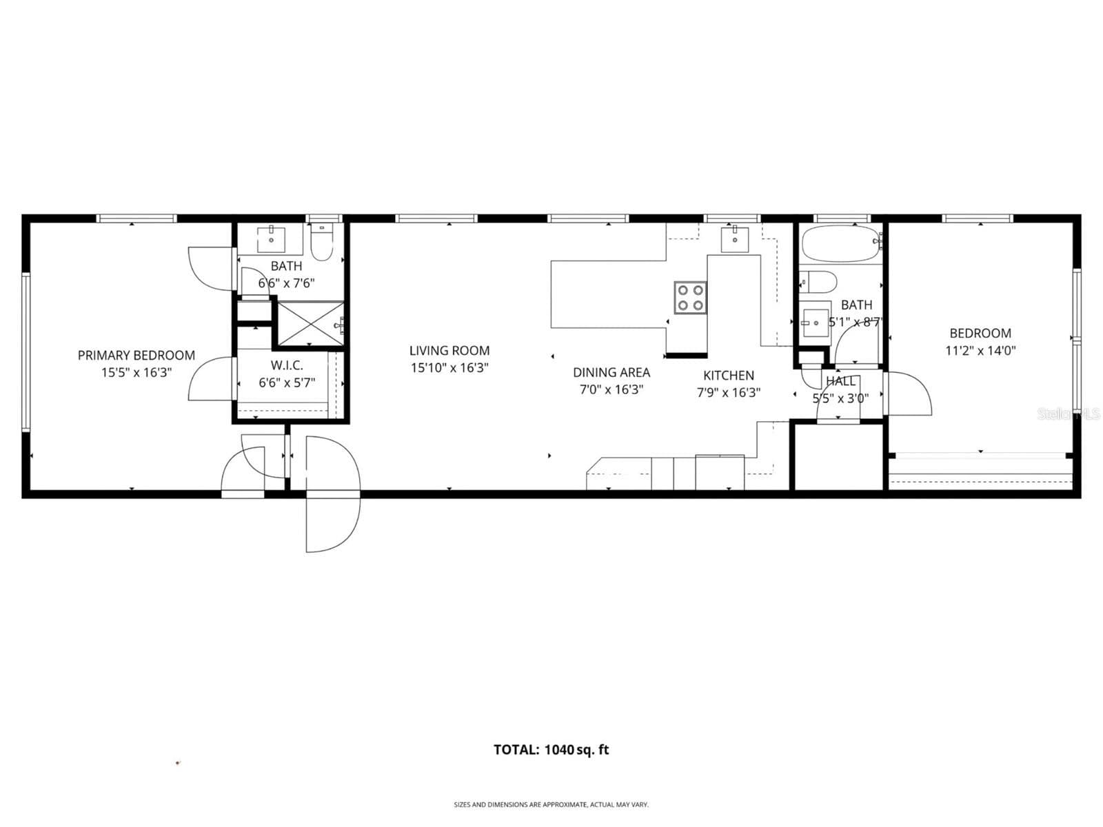 Floor Plan 1,040 sq ft. Hurricane impact double pane windows. Keyless entry. - 6000 2ND ST E #6, ST PETE BEACH