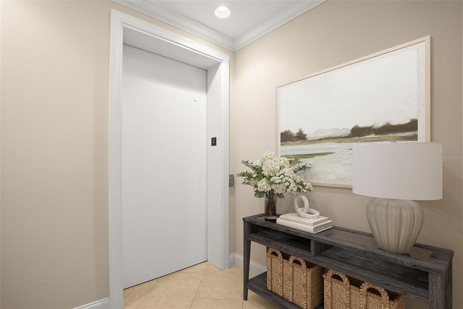 Virtually staged; private entry lobby as you step off the elevator into your home. - 8 ACADEMY WAY S #123, ST PETERSBURG