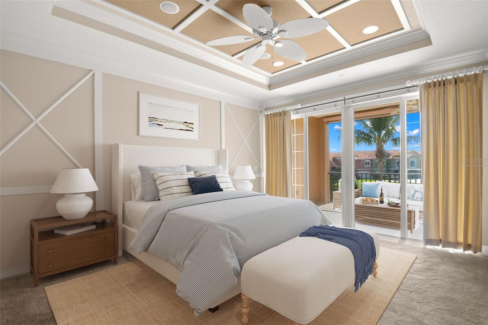 Virtually staged; Main Bedroom with access to the Covered Terrace. - 8 ACADEMY WAY S #123, ST PETERSBURG