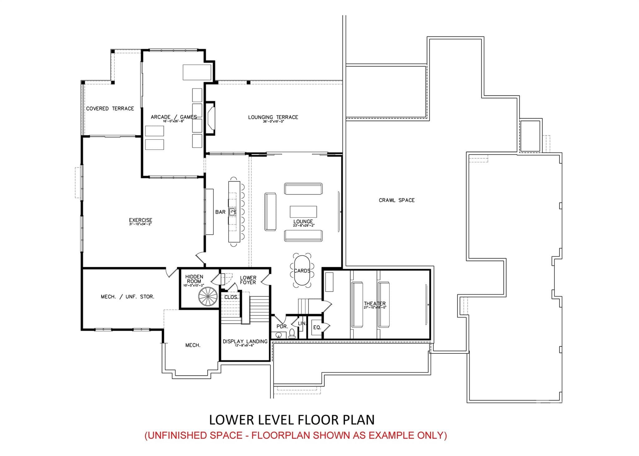 Lower Floor Plan (unfinished) - 6012 Hathaway Lane, Waxhaw