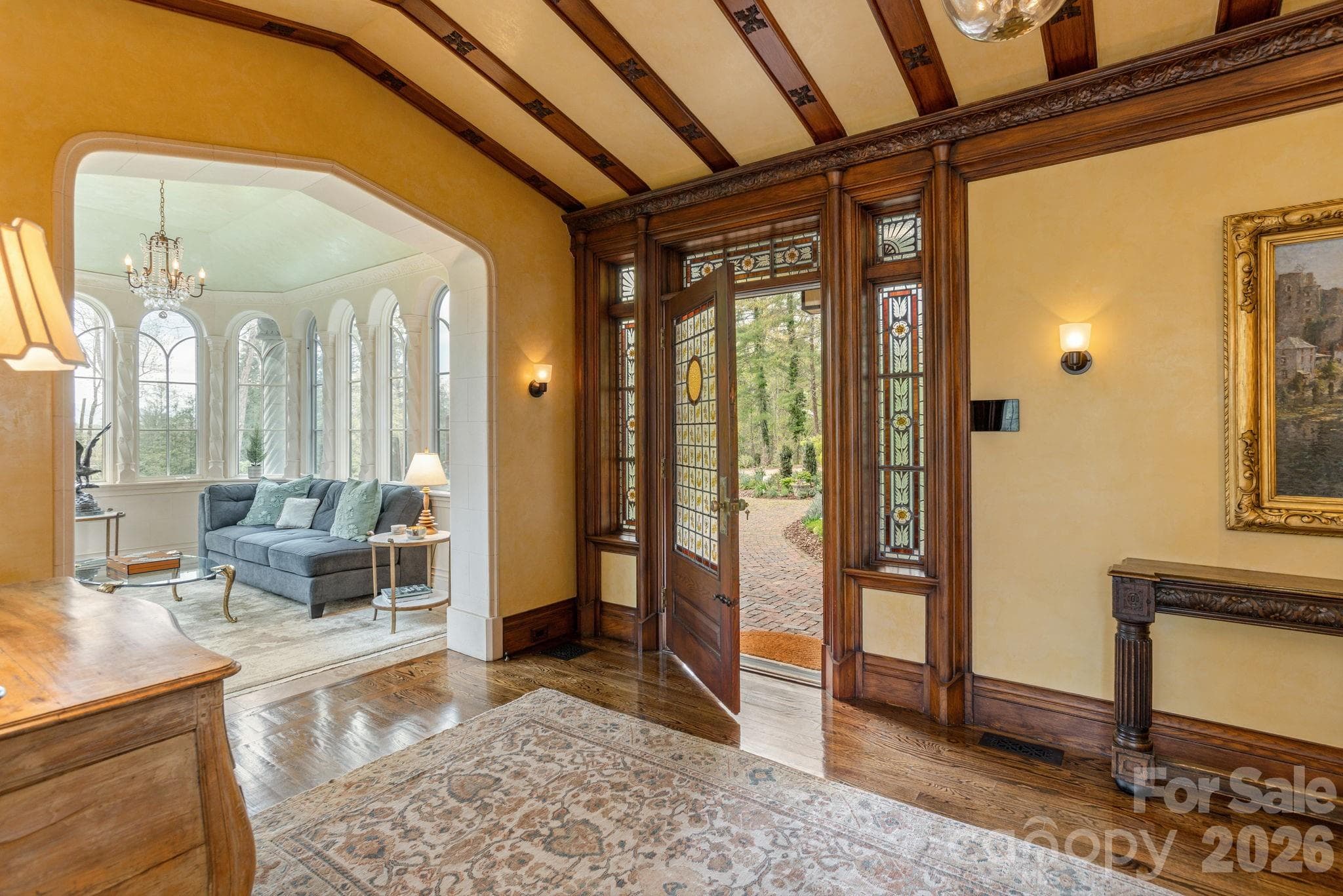Grand foyer opening to Edwardian sunroom - Asheville