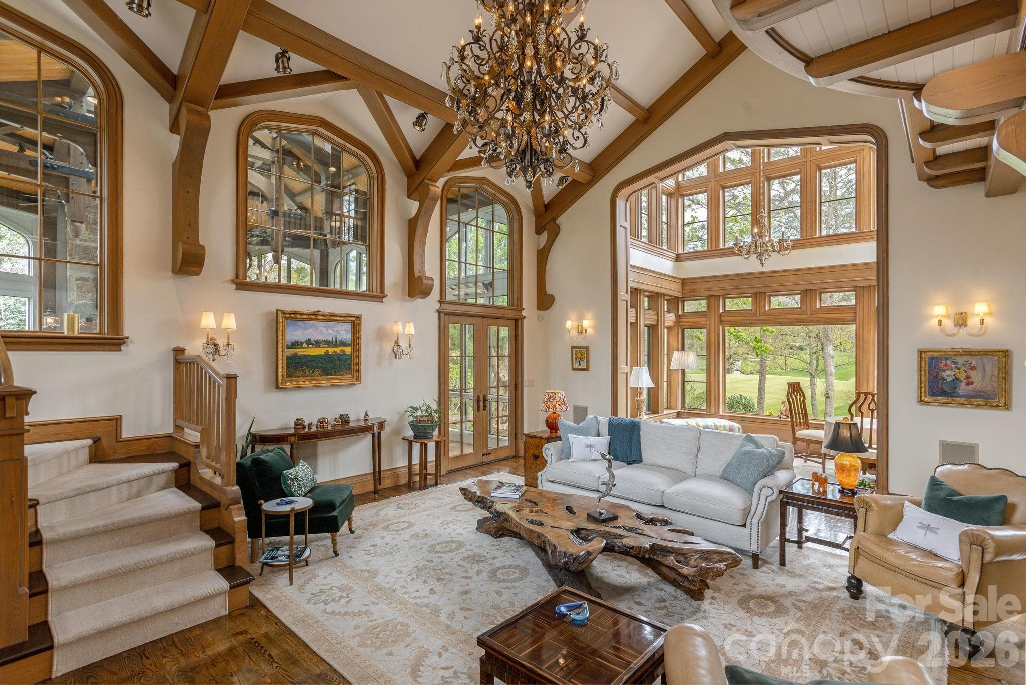 Great room opening to the two-story atrium - Asheville