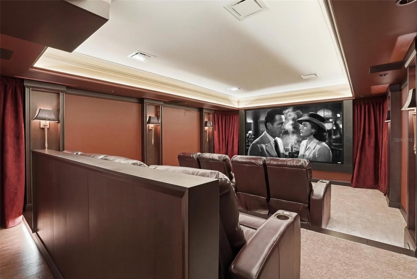 Upstairs Home Theatre with 133"screen, 8-person reclining seats, surround sound, & JVC 4K hidden projector - 12201 CAISSON LN, FORT MYERS