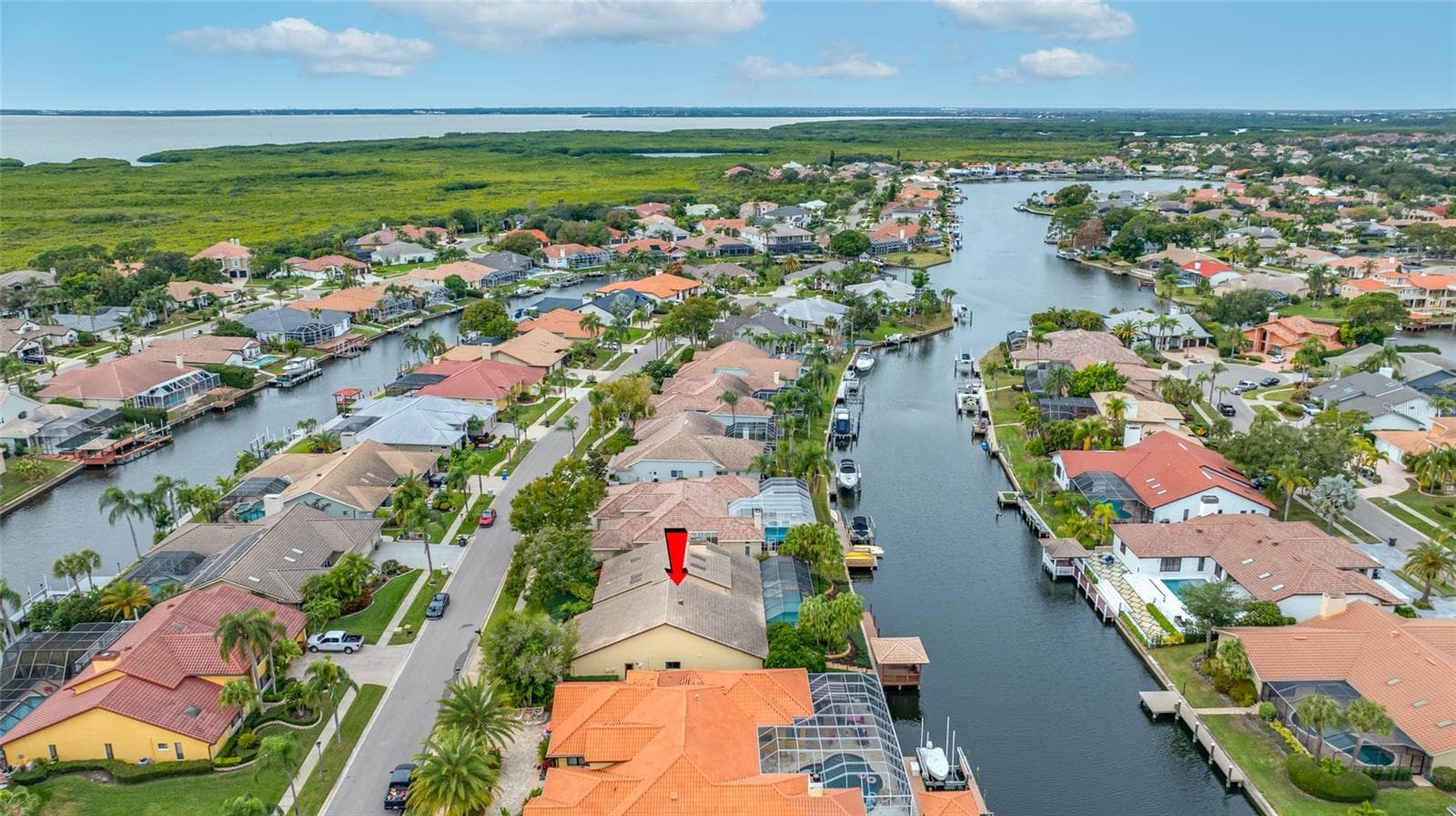 Aerial view showing Tampa Bay - 9807 COMPASS POINT WAY, TAMPA