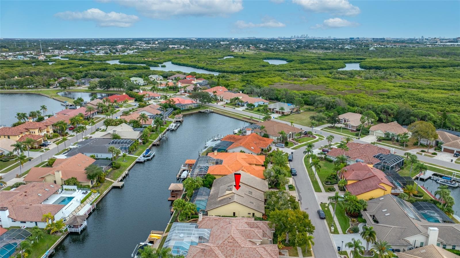 Aerial view showing Tampa City in background - 9807 COMPASS POINT WAY, TAMPA
