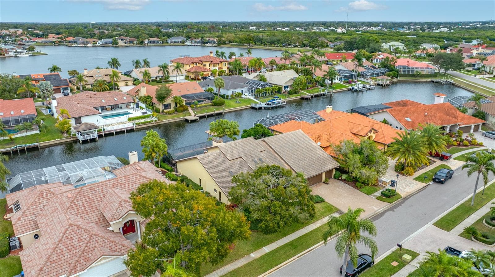 Aerial view showing home and big lake in background - 9807 COMPASS POINT WAY, TAMPA