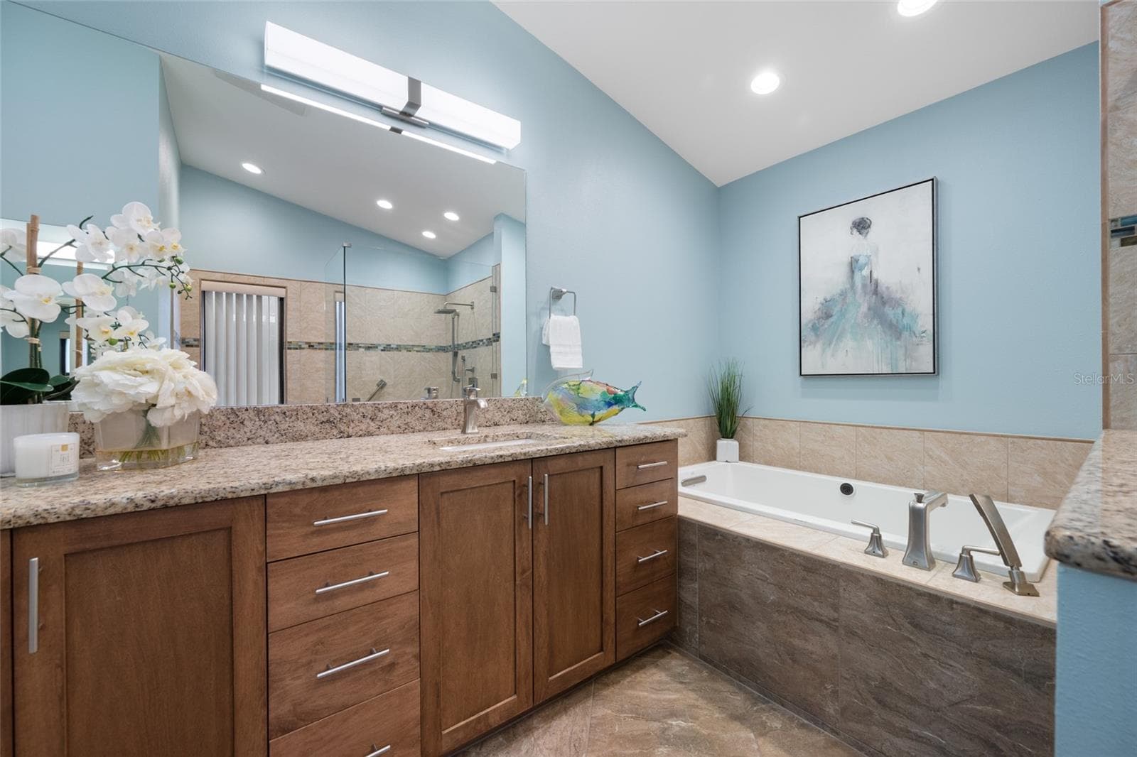Primary bedroom custom ensuite bathroom with skylights - 9807 COMPASS POINT WAY, TAMPA