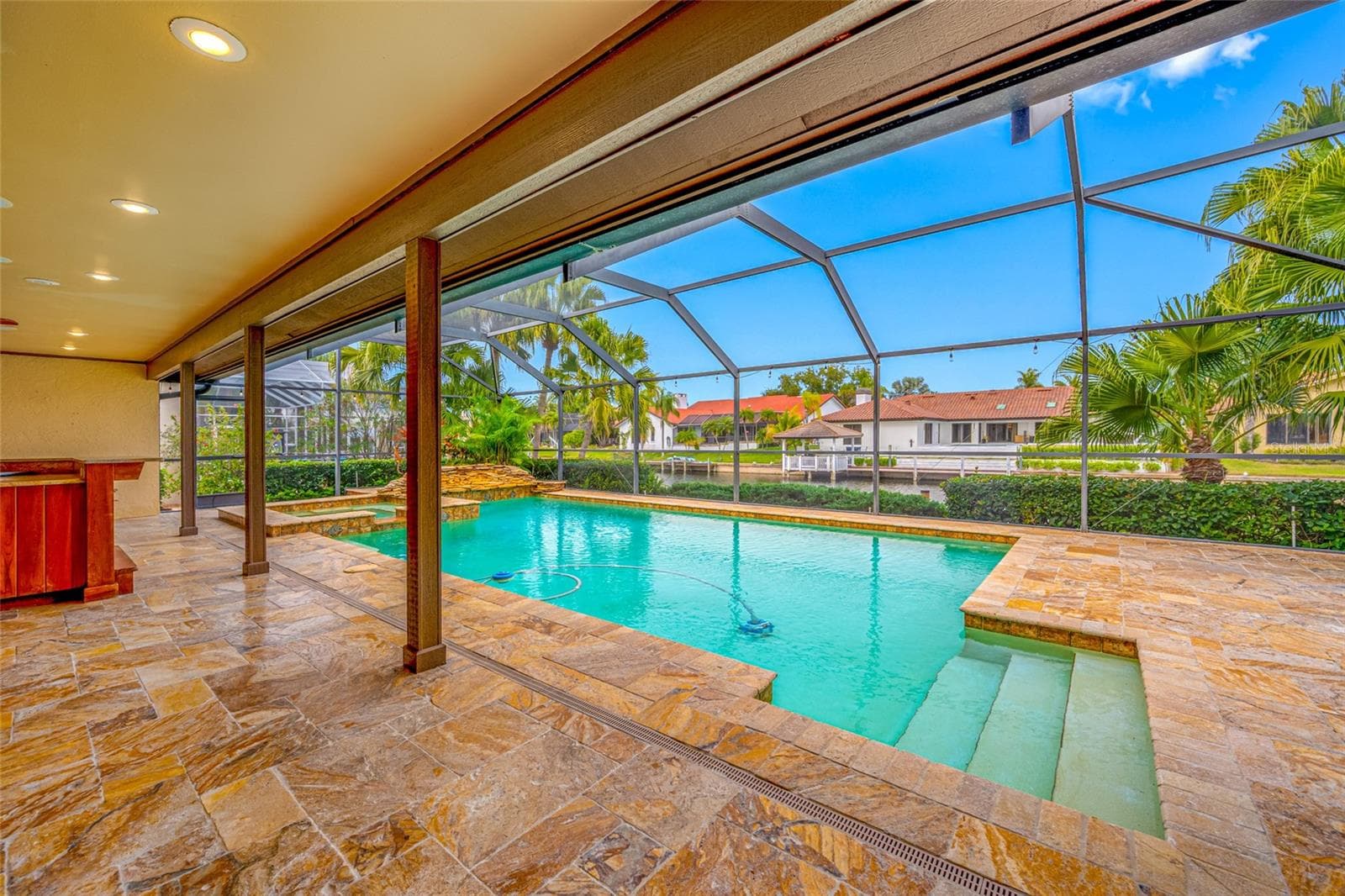 Pool, spa and waterfall with water views - 9807 COMPASS POINT WAY, TAMPA