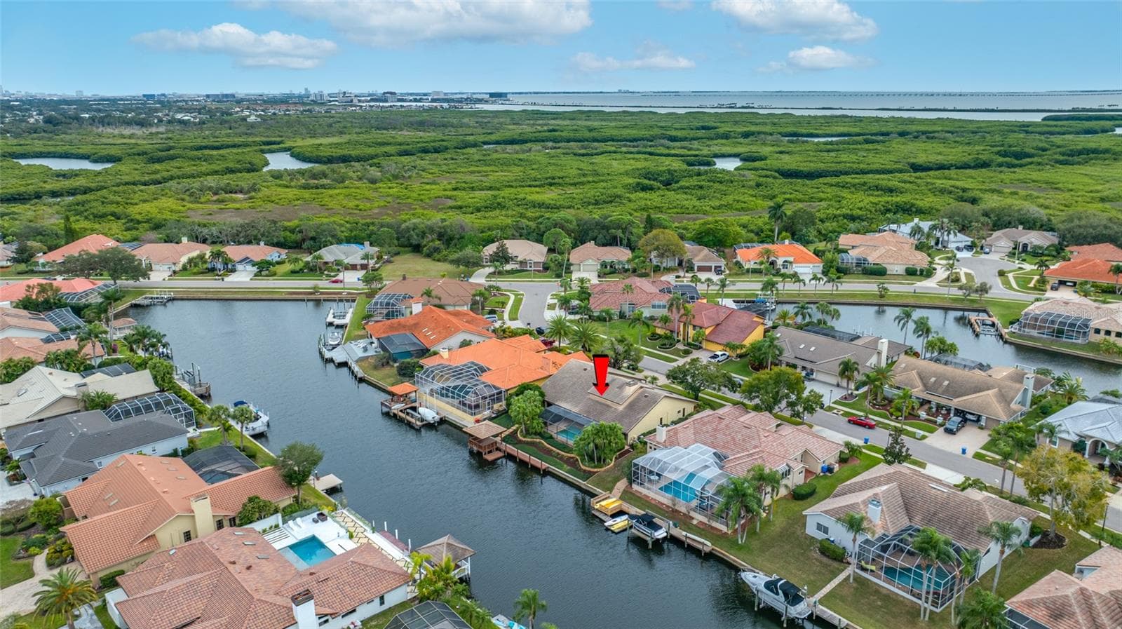 Aerial view showing Tampa Bay - 9807 COMPASS POINT WAY, TAMPA