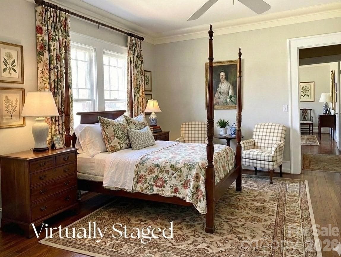 Main level bedroom #3 virtually staged. Double doors open to the screened porch. - 1051 Pee Dee Avenue, Albemarle
