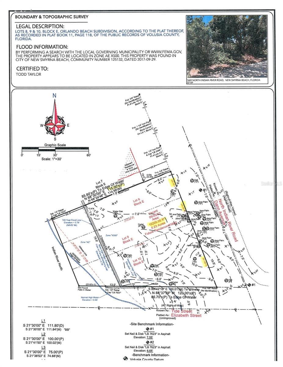 Boundary Topographic Survey - 1602 N INDIAN RIVER RD, NEW SMYRNA BEACH