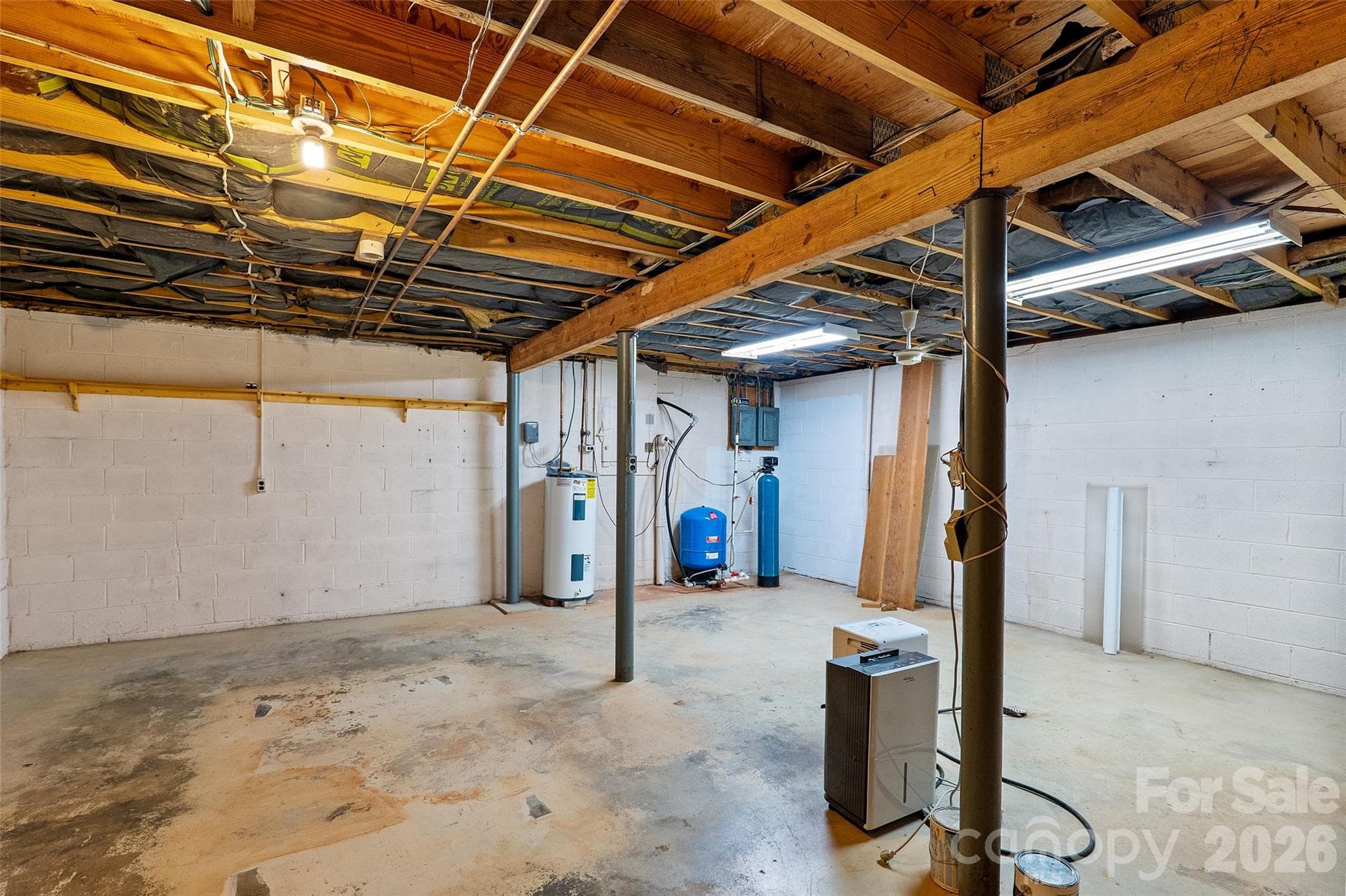Unfinished basement showing water filtration system. - 591 Landrum Road, Columbus
