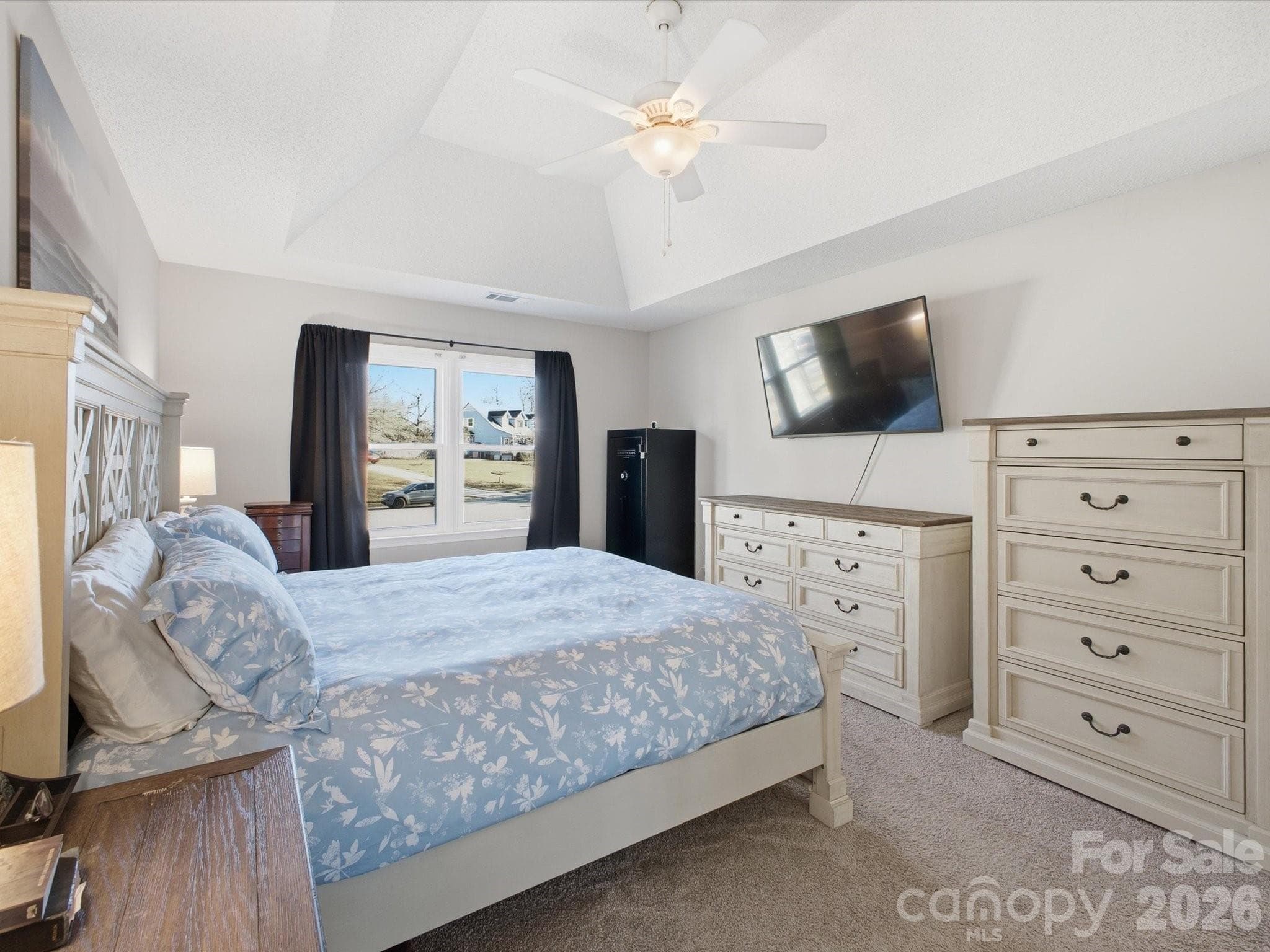 Primary bedroom on upper floor with trey ceiling and walk-in closet - 109 Elk Court, Mount Holly
