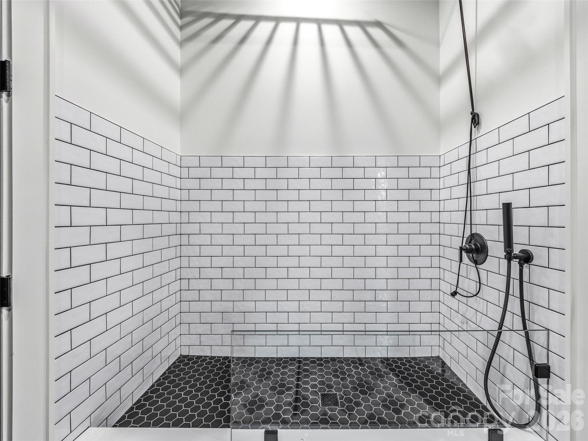 Spa-inspired tiled dog bath with handheld shower and modern finishes - 241 Tower Circle, Hendersonville
