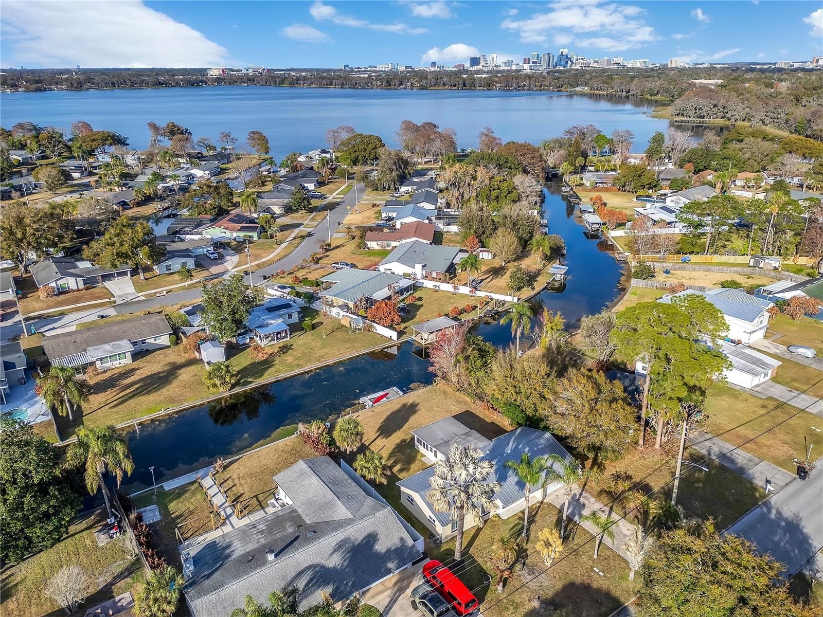 Drone View Showing Canal Exiting to Clear Lake - 2801 GULFSTREAM RD, ORLANDO