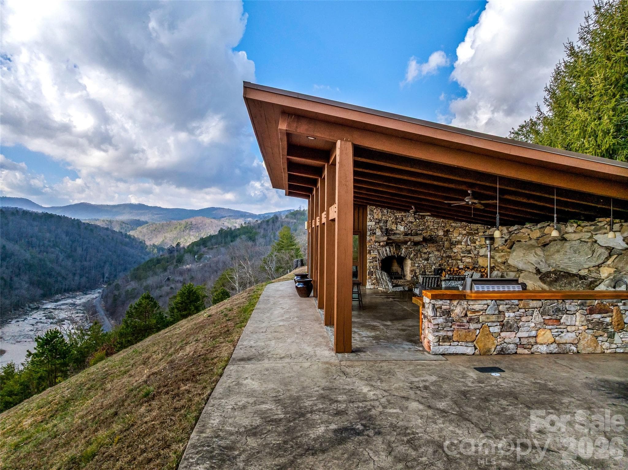 Grill on the outdoor terrace while enjoying the views and fireplace! - French Broad Crossing, Marshall