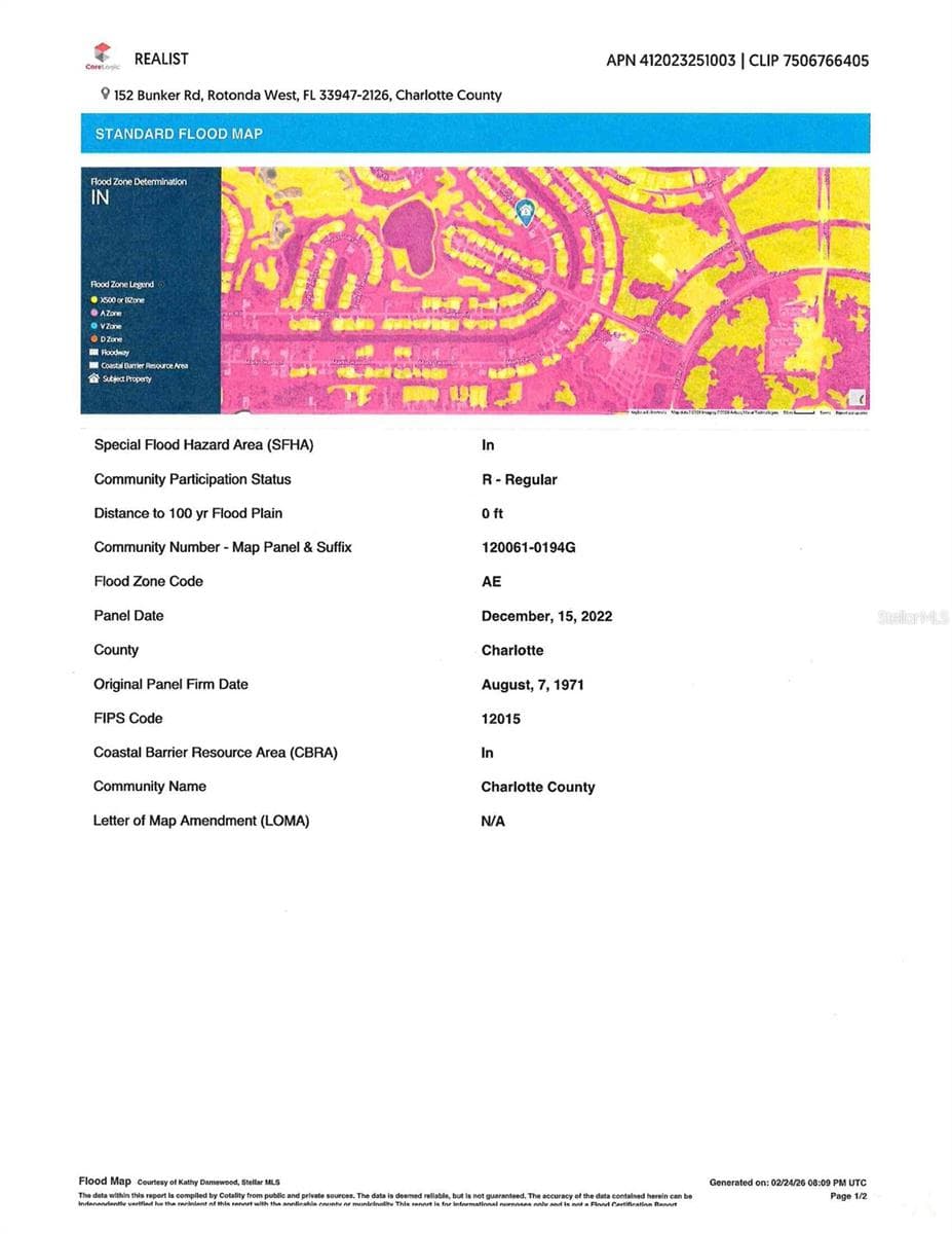 Flood Map - 152 BUNKER RD, ROTONDA WEST