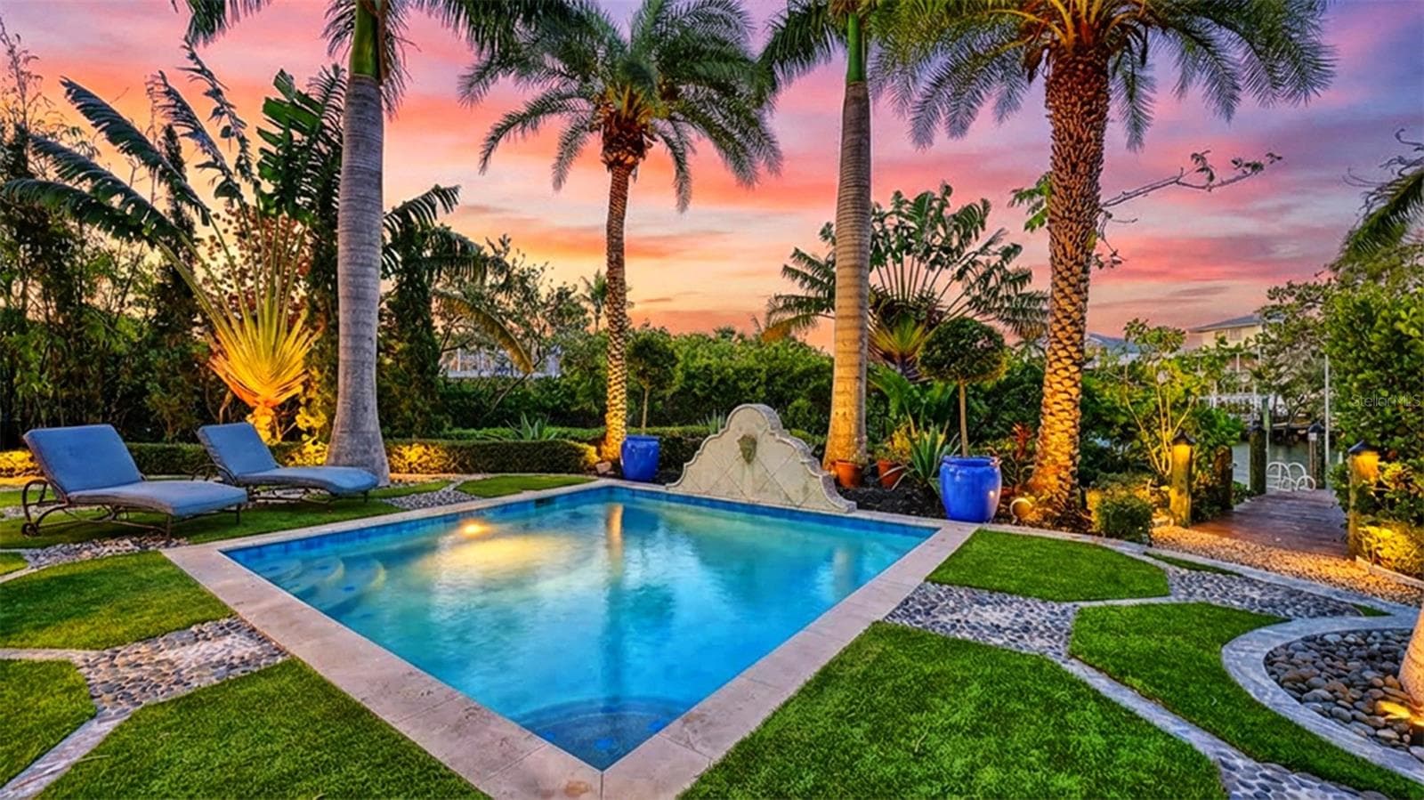 Private resort-style pool at sunset - 513 VILLA ROSA WAY, ANNA MARIA